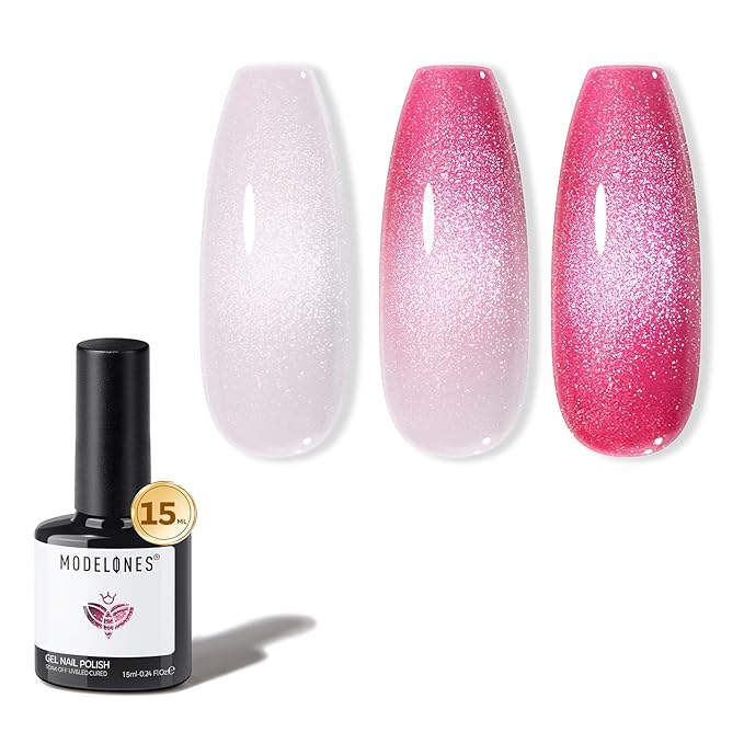 modelones Pink Gel Polish Cat Eye Nail Polish Hot Pink Gel Nail Polish Color Changing Mood Temperature Change Gel Soak Off Nail Art 15ML