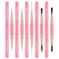Nail Art Brushes Set - Professional 5pcs Double-Ended Acrylic Nail Art Brushes Liner Detail Thin Brushes For Drawing Design Brushes Gel Builder Brushes 3D Nail Art Tools (Pink)