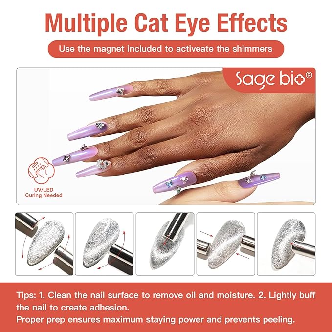 Cat Eye Gel Nail Polish 15ml Amethyst Glow, Magnetic Shimmer Glass Bead Effect, UV LED Soak Off Nail Gel, Ideal for DIY Home Use