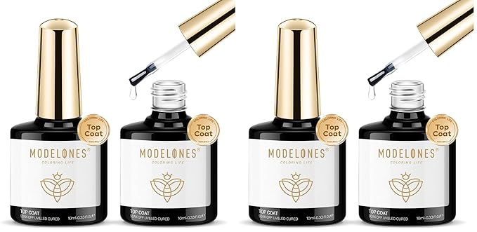 modelones Gel Top Coat, 2Pcs Clear Glossy Finish No Wipe Top Coat Winter Gel Nail Polish, Acrylic Nails Soak Off Nail Lamp Nail Art Home and Professional Manicure 10ML (Pack of 2)