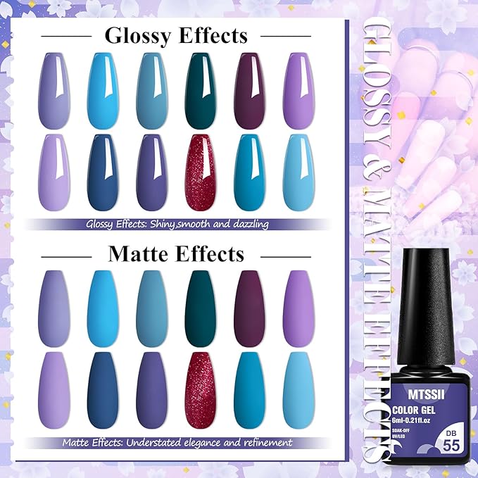 MTSSII Gel Nail Polish Set, 12PCS Violet Blue Gel Nail Polish Kit, Soak Off UV/LED Nail Polish Nail Art Design Salon Home Gifts for Women