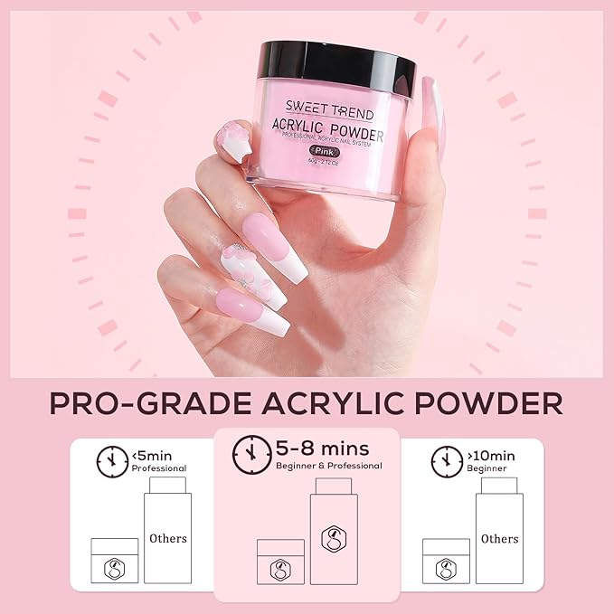 Acrylic Nail Powder: 60g Clear White Pink Nude Acrylic Powder Set Professional Acrylic Nail Powder Polymer Colored Nail Extensions Kit for Carving Nails