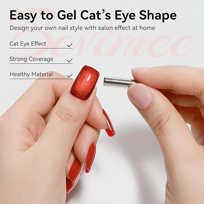Red Cat Eye Gel Polish, Cateye Magnetic Nail Polish Glitter Holographic UV Gel Sparkle Crystal Jelly Color Bright Red for Nail Salon DIY at Home