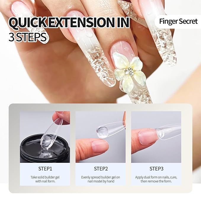 3D Gel Nail Art Kit-Clear Solid Builder Gel for Nails 3D Sculpting Carving Building Modeling Hard Extension for Beginner DIY Salon at Home Cured Needed