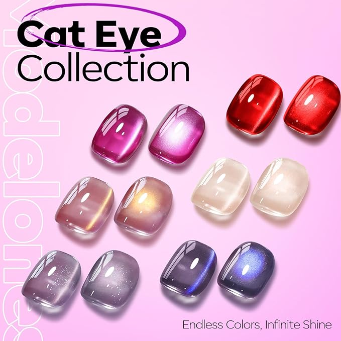 modelones Cat Eye Gel Nail Polish, Purple Magnetic Nail Polish with Magnet Yellow Glitter Soak Off U V Winter Gel Polish Shimmer Nail Art Top Coat Manicure Salon DIY