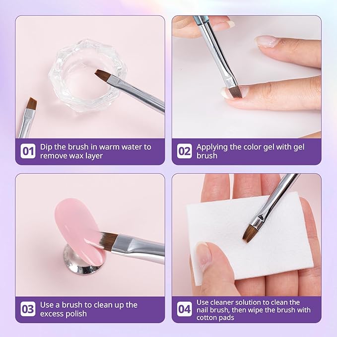 AIRSEE Nail Art Clean Up Brushes, 3 PCS Flat/Oval/Fine Angled Gel Nail Brush for Cleaning Polish Mistake on the Cuticles, Painting Brushes, Art Design DIY Tools, Purple