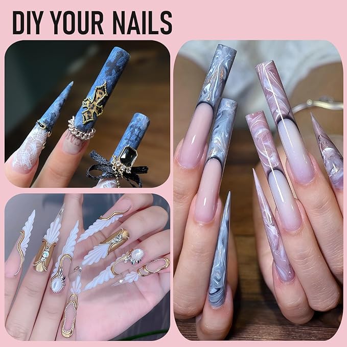 Stiletto Nail Forms, XXL Sculpted Dual Nails Molds Reusable Acrylic Builder Hard Gel Polygel Dual Forms for Nail Extension Salon Home DIY 14 Sizes 70 Pcs