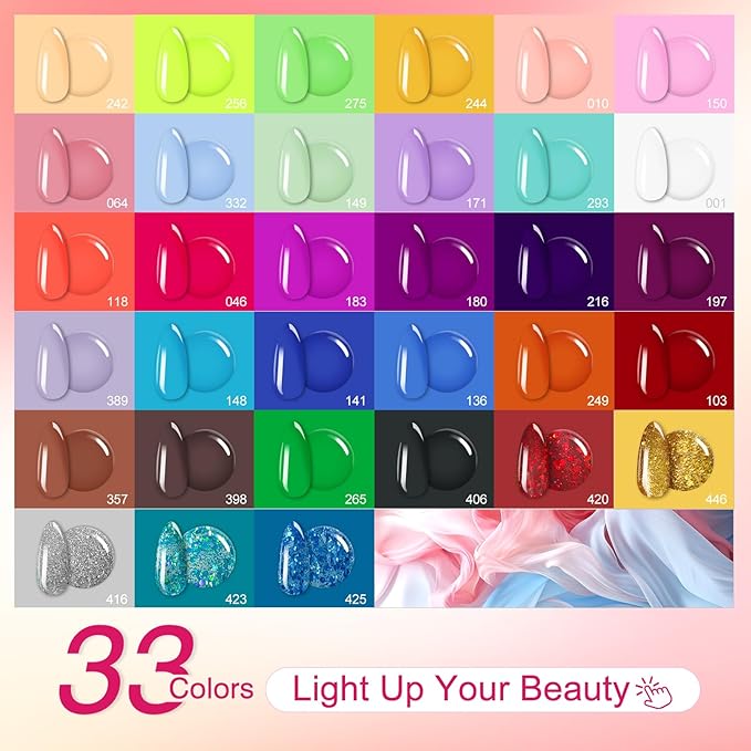 76 PCS Gel Nail Polish Kit with U V Light, 33 Colors Gel Nail Orange Brown Red Nail Polish Set 168W Nail Lamp, No Wipe Base Top Coat & Manicure Tools Starter Kit DIY Home Salon Gifts