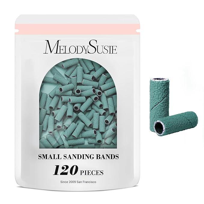 MelodySusie 120 Pcs Nail Drill Bits Small Sanding Bands for 3.1mm Mandrel Bit, 180 Fine Grit Nail File for Acrylic Nails Gel Manicures and Pedicure, Dark Green (Only Sanding Bands)