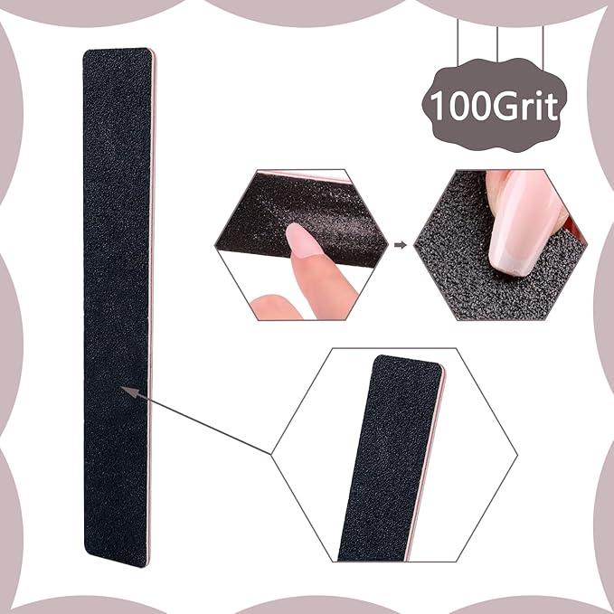 20 Pack Nail Files, 100/180 Grit, Black Professional Reusable Emery Boards Manicure Tool for Acrylic Nails, Nail Buffering Files, Rectangle
