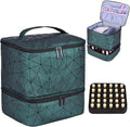 Nail Polish Organizer Holds 30 Bottles (15ml) and 1 Nail Light Nail Polish Carrying Case with Storage Pockets for Manicure Tools Double Layer Nail Storage Travel Bag with Handle (A-Green)