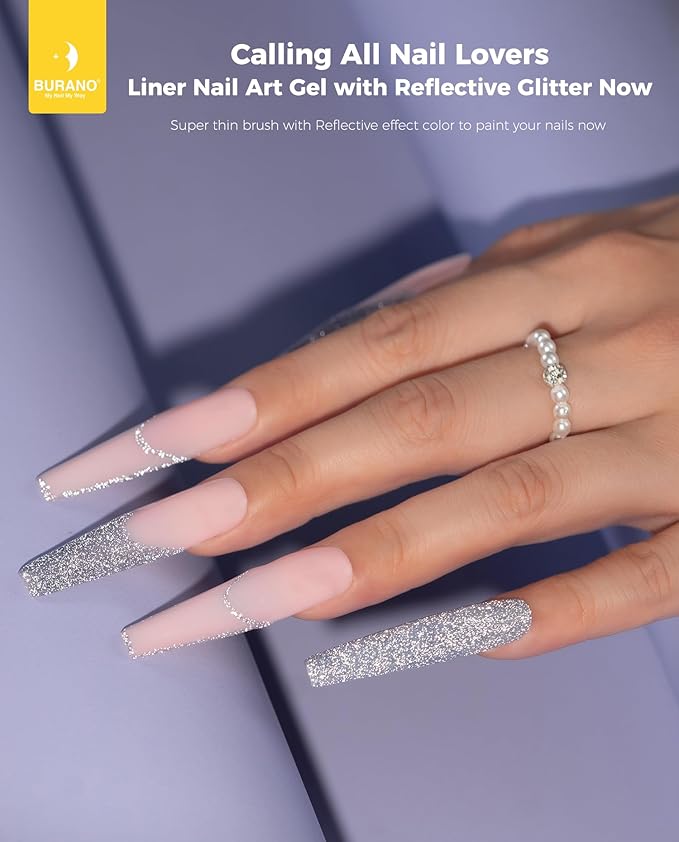 BURANO Gel Nail Polish Liner Nail Art Polish, Silver Gold Painted Gel Nail Design Polish 2 Bottle 8ml, Build in Thin Nail Brush Curing Required LX27 LX21