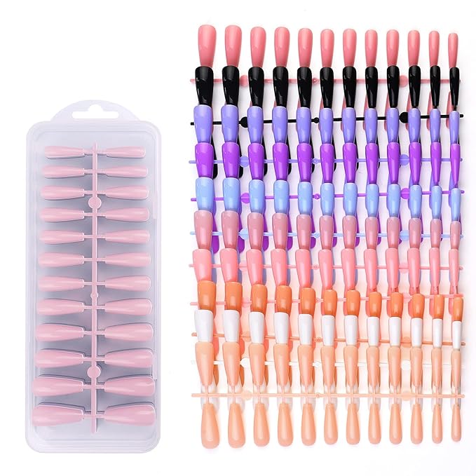 240Pcs Coffin Press On Nails Solid Color Glossy Fakes Nails Ballerina Fake Nail Tips Long Full Cover Acrylic False Nails Black White Pink Blue Flake Nails Valentines Day Press On Nails For Women Girls