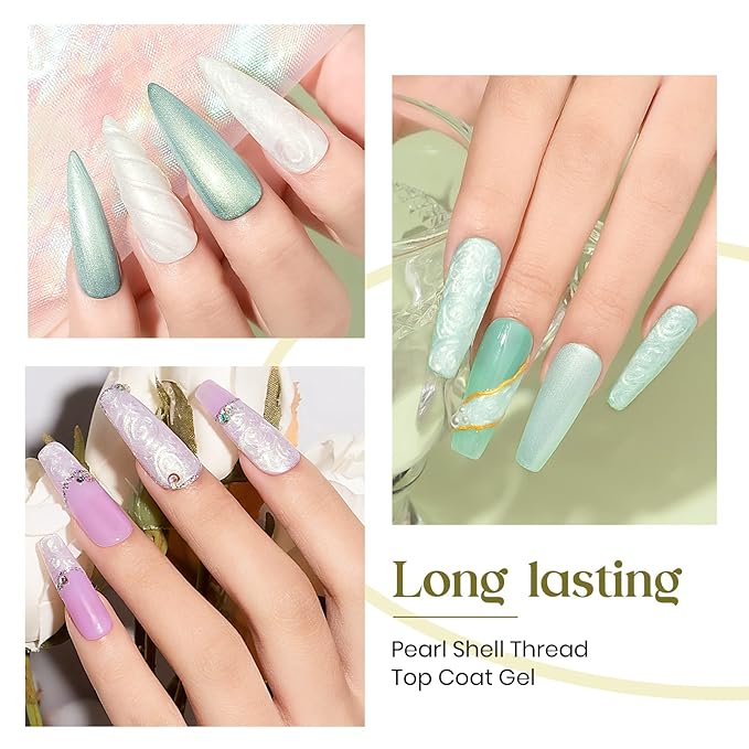 MIZHSE Pearl Gel Polish, Mermaid Glitter Nail Gel Polish 2-IN-1 Shiny Shell Thread Drawing Soak Off U V LED Nail Gel for Nail Salon Home DIY Manicure 1PC 10ml