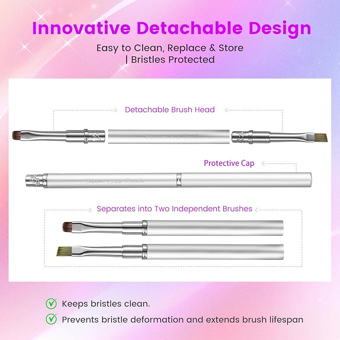 Nail Clean Up Brush, Double-Ended Flat & Fine Angled Acetone Resistant Nail Polish Remover Brush for Cleaning Polish Mistakes on the Cuticles, Nail Art Painting & Design