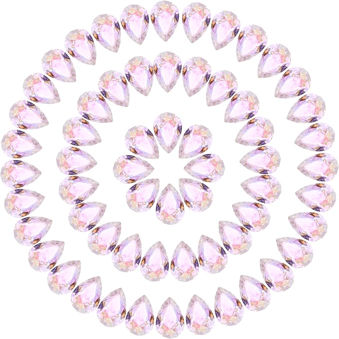 MECCANIXITY Teardrop Rhinestones 7x10mm, 84 Pcs Pointed Back K9 Glass Shiny Drop Shaped Rhinestones Crystal Gems for DIY Jewelry Making Crafts, Pink AB