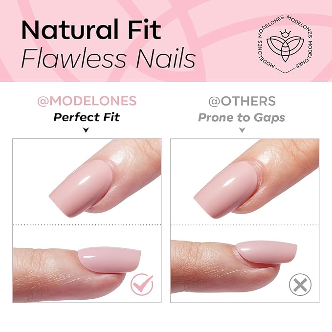 Modelones Pink Press on Nails Almond, Polka Dot Short Fake Nails, Reusable Nail Kit with Nail Glue Adhesive Tabs Mini Nail File, Nails Press Ons 32Pcs 16size, Women Girl Gift ﻿