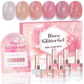 Double Rhythm 0.5 Oz Glitter Gel Polish Set of 6 Color with Display Board 15 ml Full Size Kit Shimmer Reflective Sparkle Soak Off Manicure Salon DIY at Home (Silver Nude Rose Coral Pink-T6-39)