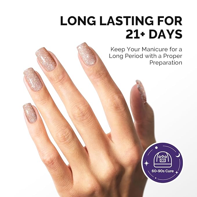 MelodySusie Galaliver Nude Pink Glitter Gel Nail Polish, 15ML Sparkly Pink Shimmer Gel Polish Soak Off UV LED Cured Long Lasting Gift for Women DIY Nail Design Nail Art Manicure X03