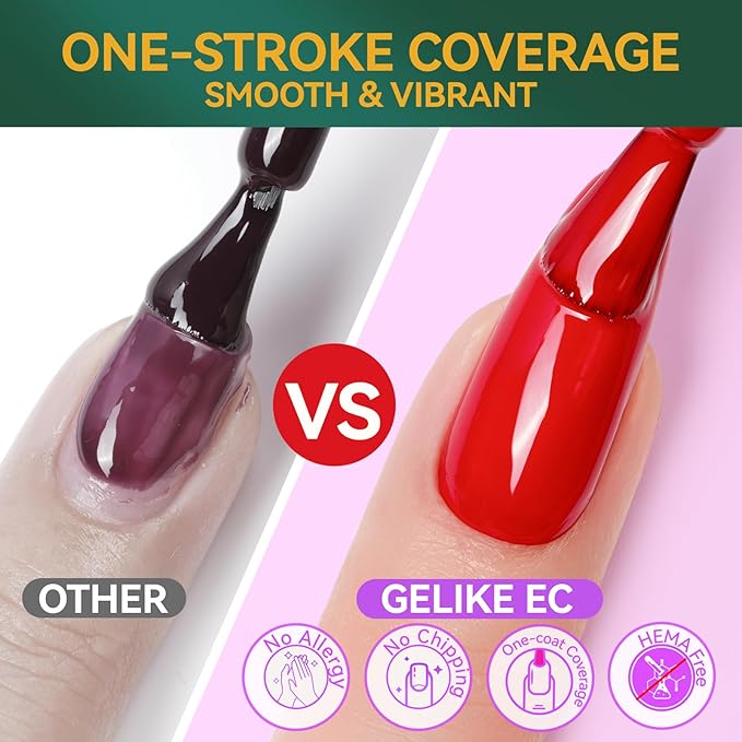 Gelike EC Christmas Gel Polish Set: Highly Pigmented Gel Nail Polish with Hema Free Base Top Coat and Greeting Color Cards 12pcs 16ML Big Bottle for Young Women - Festival Gift & DIY at Home