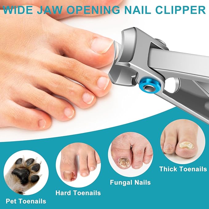 Toenail Clippers for Thick Toenails/Seniors - Heavy Duty Angled Head Nail Clippers for Men, Large Wide Jaw Ingrown Toenail Clippers, Long Handle Sharp (5pcs)