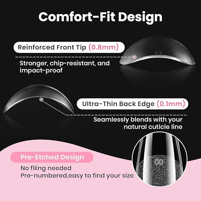 Beetles Gel Nail Kit Flat-X, Coffin Medium, 320pcs 16 Sizes Nail tips, with 15g Nail Glue Gel Hands-Free, 7.5ml Base Gel & Top Coat, Mini Lamp, for Acrylic Press On Nail, Extension DIY Set at Home