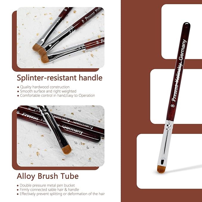 Present Gel Nail Brush,UV Gel Nail Brush,Nail Art Tips Builder Brush Pen,Sturdy Wooden Handle Nail Art Tools for French Nails (Deep Wood Grain Color)