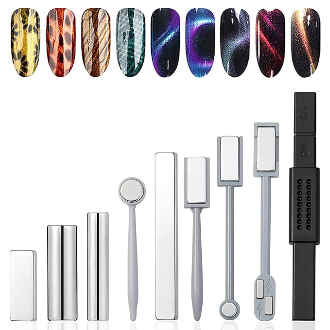 9pcs Nail Cat Eye Magnets For Nails Art Magnet For Cat Eye Gel Nail Polish Magnet Tools Nail Magnet Nails Round Square Magnet Stick Cat eye Designs Tool Magnetic Nail Art Magnets Tool