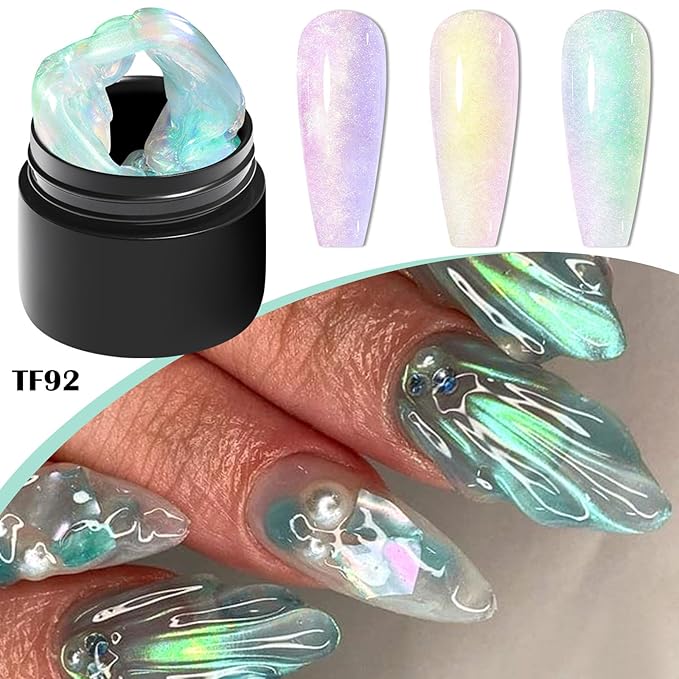 MEET ACROSS Solid Builder Gel For Nails, Aurora Purple Pink Green Non-Sticky Hand Sculpting Gel For Nail Art with Silicone Carving Pen Professional Nail Salon Supplies