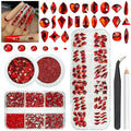 4 Boxes Siam Red Nail Rhinestones and Glitters, 24 Shapes K9 Glass Ruby Red Gems Flatback Round Stones Diamonds Crystals Nail Art Charms Supplies for Acrylic Nails Face Eyes Makeup DIY Crafts Clothes