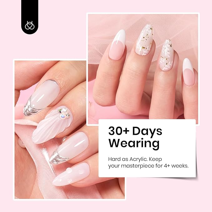 Beetles Hard Gel,Ivory Veil 1 oz 9 in 1 Nail Extension Sculpting Apex Building for Salon Professionals,Jelly White Builder Nails Gel,UV & LED Lamp Needed