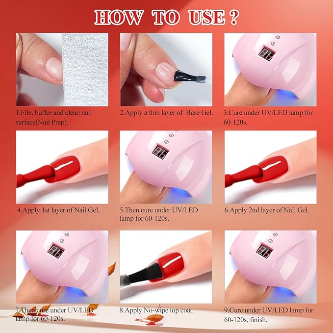 Red Series Gel Nail Polish Set 9 Colors Dark Burgundy Wine Red Colors Bloody Mary Collection Popular Shimmer Glitter Nail Gel Nail Art Design Manicure DIY Salon and Home