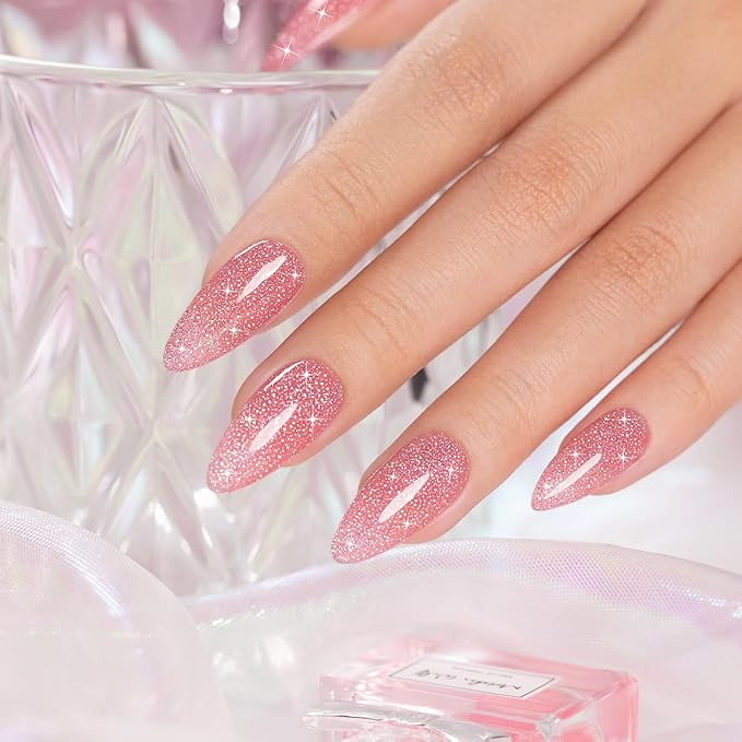 RARJSM Reflective Gel Polish Glitter Pink Nude Sheer Pink Jelly Gel Nail Polish Natural Skin Tone Sparkle Flash Rainbow Diamond Silver Shimmer Soak off Curing Requires Home Salon 15ml Single Bottle