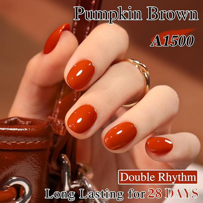 Double Rhythm 0.5 Oz Gel Nail Polish Neutral Natural Same Color Same Bottle Translucent Light Milky Pastel 15ML Manicure French Design Art DIY at Home (Pumpkin Brown-A1500)