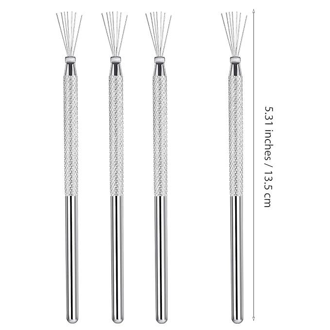 4 Pcs 7 Pin Nail Liner Art Brush, Stainless Steel Stripe Lines Nail Art Tool Pen Ultra-fine Bendable Pin Nail Manicure Tool Modeling Brush for Nail Gel Art Line Drawing Painting