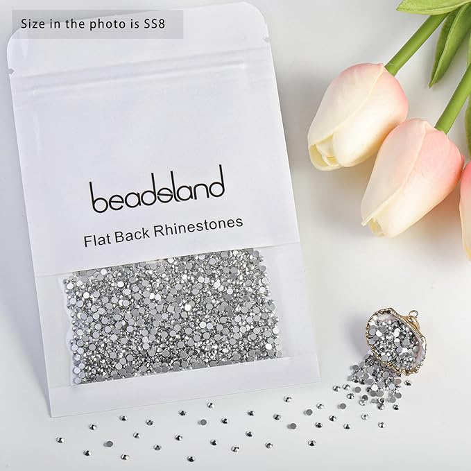 Beadsland 2880pcs Flat Back Crystal Rhinestones Round Gems for Nail Art and Craft Glue Fix,Silver Hematite,SS8,2.3-2.5mm