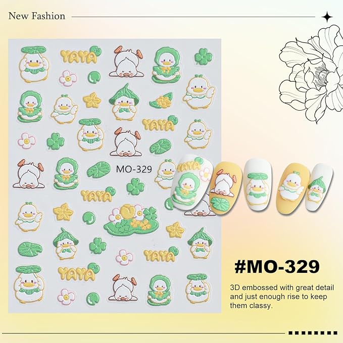 3 Sheets Duck Nail Stickers for Nail Art Cute Duck Designs 3D Self Adhesive Nail Decals for Women DIY Manicure Decoration YX1233