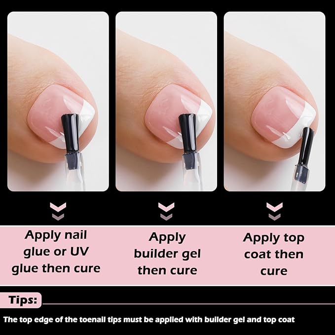 French Tip Toe Nail Tips Press on Nails, Squoval Pre-Designed False Toenail Extension, Peach Pink Pre-applied Tip Press On Toenails Full Cover Acrylic Nails for DIY 15 Sizes 300 pcs