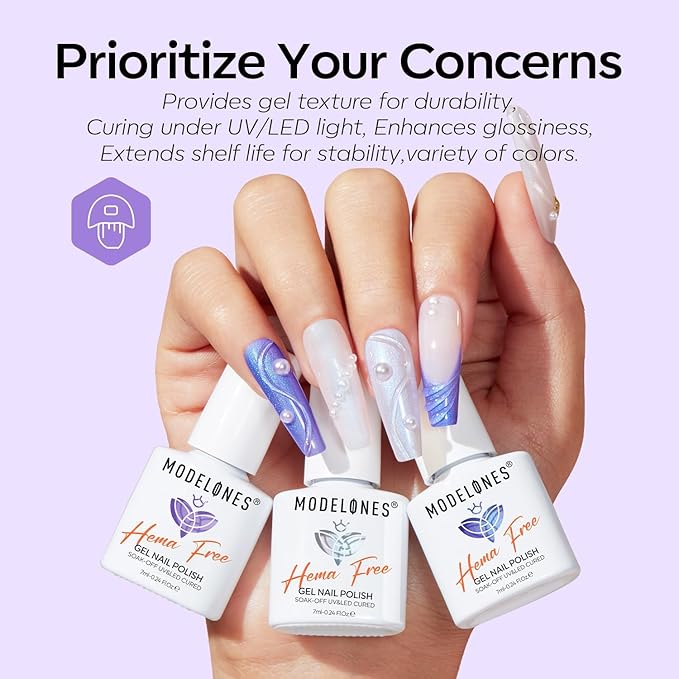 modelones Gel Nail Polish Set, 6 Colors White Blue Shimmer Violet Mermaid Hema Free Purple Glitter Periwinkle Nails Soak Off Led Nail Gel Polish for Women Girl DIY Spring Nail Art Gift
