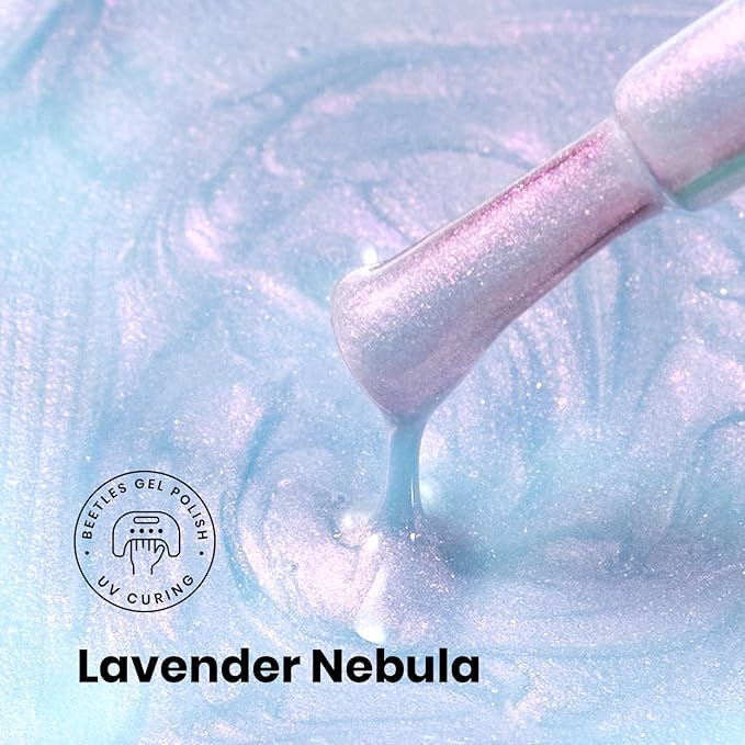 Beetles Pearl Gel Nail Polish - 15ml Stay Shining Lavender Nebula Gel Polish Blue Shimmer Purple Sparkle Thread Effect Nail Art Uv Led Home Salon Long-Lasting Soak-Off Nail Gel Gift for Women