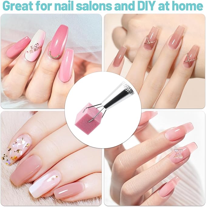 IHKFILAN 300Pcs Soft Nail Sponges for Ombre,Nail Art Sponges with Grabbing Pen,Gradient Manicure DIY Tools,Blooming Nails,Nail Tech Must Have Nail Accessories Supplies for Home and Salon Use(White)