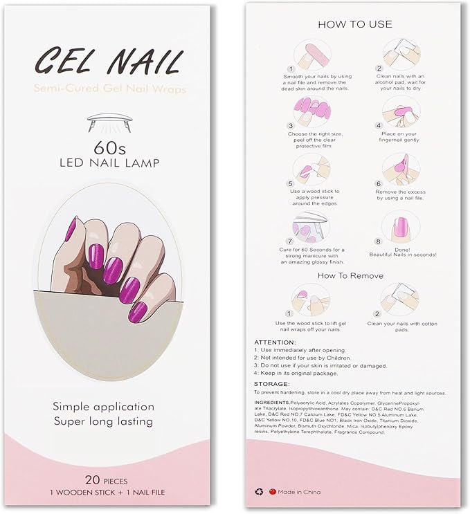 JMEOWIO Semi Cured Gel Nail Strips Purple Pink Cat Eye Gel Nail Stickers Nails Art Design Decoration Accessories