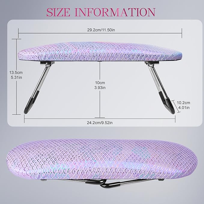 krofaue Professional Nail Hand Rest Stand - Nail Arm Rest High Density Sponge Foldable PU Leather Nail Arm Rest for Nail Tech with Non-Slip Stable Reduce Hand Fatigue Fit for Manicure Salon Use Purple