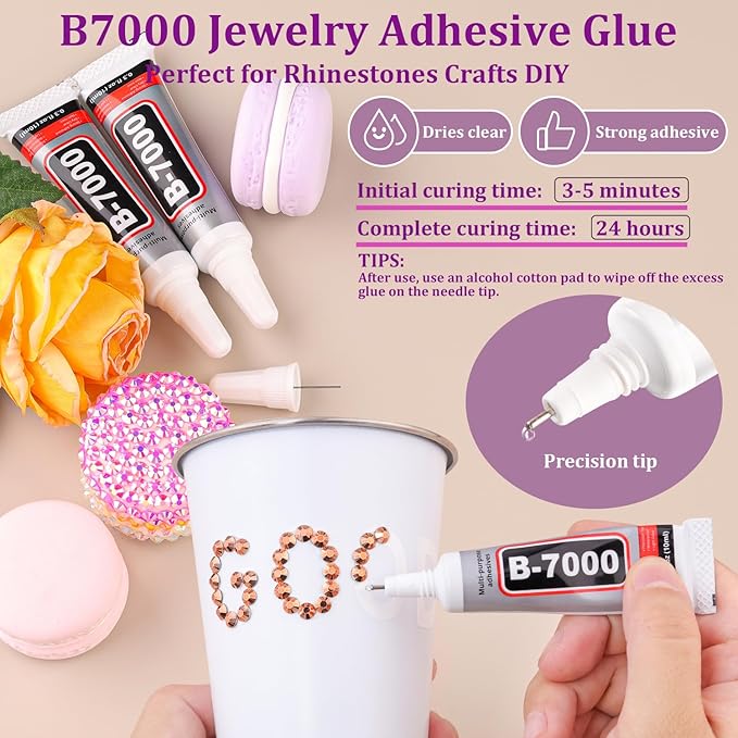 Resin Jelly Rhinestones for Crafting with B7000 Jewelry Glue, 2 Boxes Champagne Flatback Crystals with 2Pcs 10ml Glue, Bedazzling Non Hotfix Gems for DIY Tumblers Clothing Shoes Manicure
