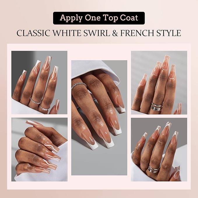BTArtbox French Tip Press on Nails - 5 Styles XCOATTIPS Short Coffin Nails, Pre-Designed Swirl Soft Gel Nail Tips, Ultra Fit False Nails, Soak Off Acrylic Fake Nails Extensions for Nail Art