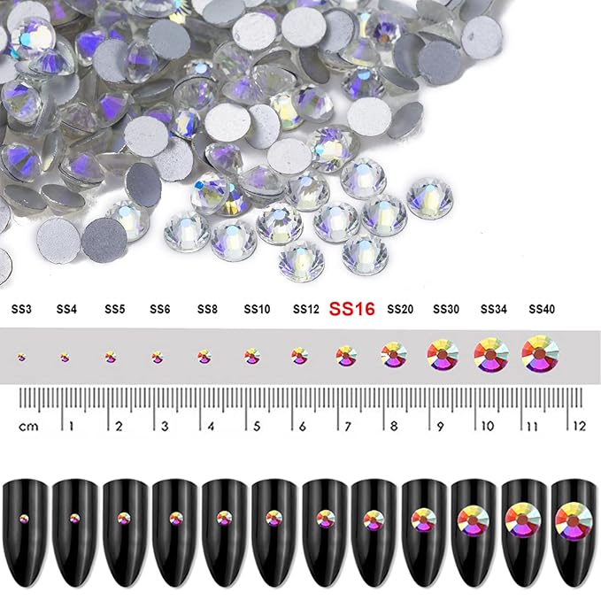 Dowarm 1440 Pieces SS16 Flatback Crystals, 4MM Flatback Nail Crystals for Craft, Dance Costumes, Non Hotfix Rhinestones (SS16 / 4MM, Blue Moonlight)