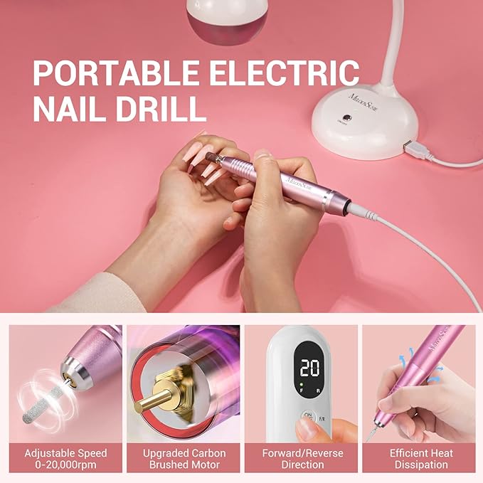 MelodySusie X3 Nail Tools Kit, Professional LED UV Nail Lamp with Nail Drill for Gel Nails, Flash Cure Gel Nail Lamp for Acrylic Nail Extension, Rechargeable Cordless Nail Art Lamp with UV LED 2 Modes