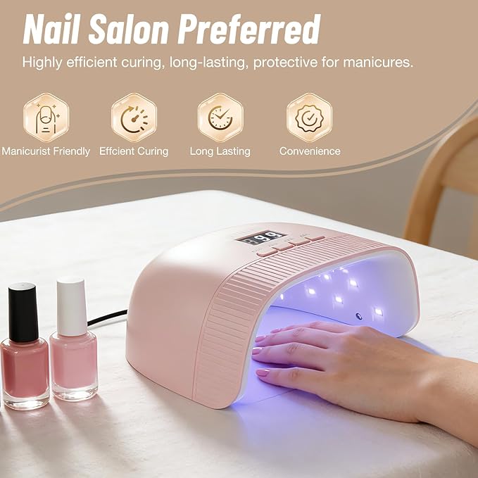UV Nail Lamp - Fast Drying, UV Light for Gel Nails with 30 Dual Lamp Beads, 4 Timer, LCD Display, Energy Efficient LED Nail Light for Home & Salon Pink