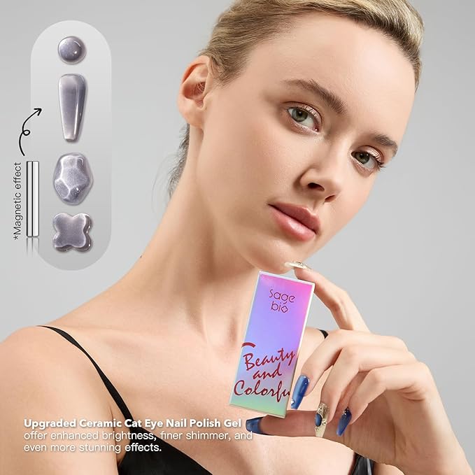 High-Density & Ultra-Bright Cat Eye Gel Nail Polish with Magnet Stick, 15ml Sparkling Magnetic Gel for DIY Manicure, Long-Lasting Shine - Seafoam Luster