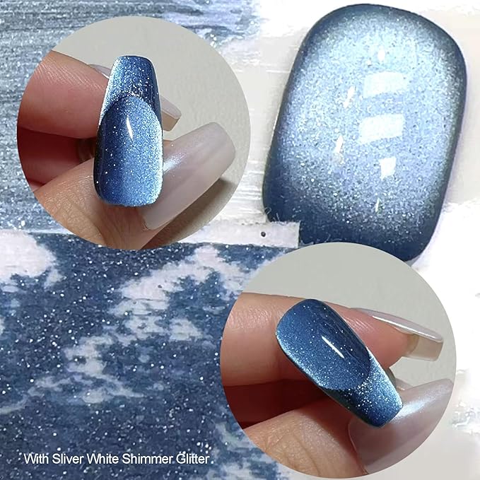 Planet Cat Eye Gel Nail Polish, Jelly Glass Cats Gel Polish with Magnet Stick, Ceramic Magnetic Cat Eyes Gel Crystal Sock Off Nail Art DIY at Home- Neptune Blue